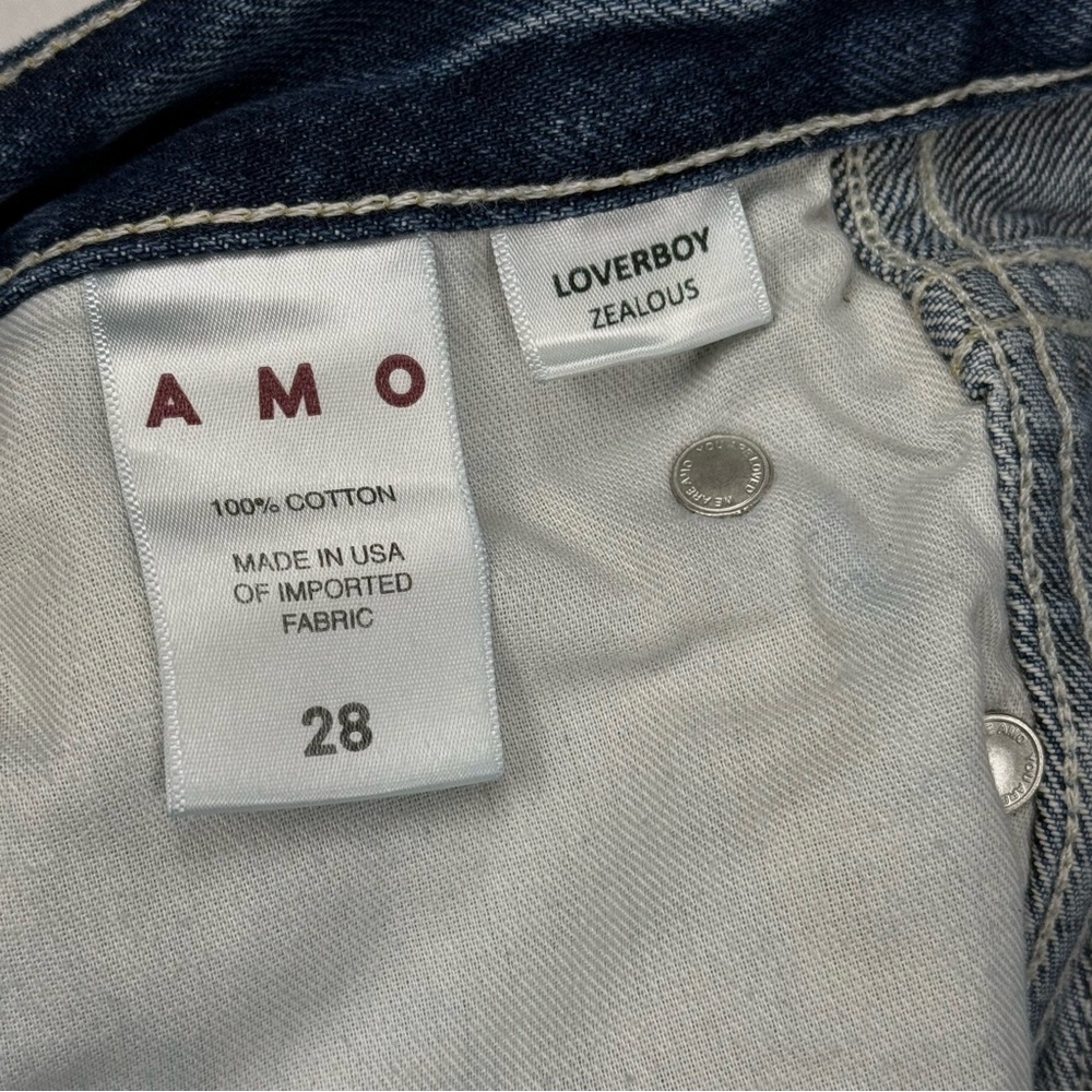 AMO Loverboy “Zealous” High Rise Straight Leg Distressed Button Fly Crop Jean 28 - Picture 7 of 9